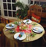 Festive Christmas table in olive green and red