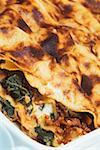 Hackfleisch-Lasagne mit Spinat (close up)