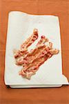 Fried rashers of bacon on absorbent kitchen paper