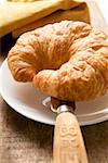 Croissant with knife on plate