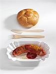 Currywurst (sausage with ketchup & curry powder) with bread roll