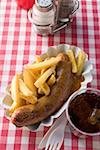 Currywurst (sausage with ketchup & curry powder) with  chips & cola