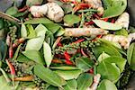 Various spices and bay leaves