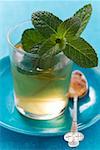 Glass of peppermint tea with fresh mint