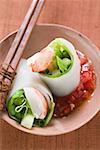 Vietnamese spring roll with asparagus and shrimps