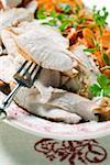 Turkey breast with carrots and parsley, close-up