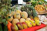 Market stall with fruit, vegetables, mushrooms and herbs