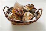 Assorted pretzel rolls in bread basket