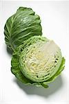Green cabbage, halved