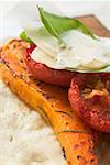 Flatbread with roasted pumpkin, tomato, basil, Parmesan