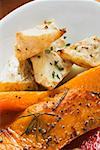 Roasted pumpkin slices and chunks of celeriac