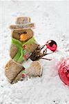 Spiced pastry snowman in winter landscape