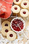 Linzer biscuits with raspberry jam