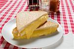 Geröstete Käse-Sandwiches auf Platte, Essig, Öl, Gewürze