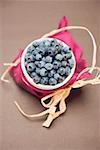 Blueberries in white bowl to give as a gift