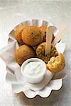 Falafel (chick-pea balls) with yoghurt dip