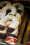 Sweet Italian almond crescents on a market stall