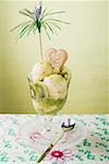 Ice cream sundae with vanilla ice cream and kiwi fruit