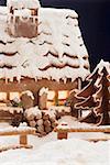 Gingerbread house with atmospheric lighting