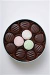 Assorted chocolates in round box (detail)
