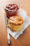 Scone with strawberry jam