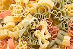 Coloured animal-shaped pasta (full-frame)