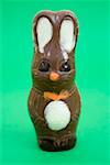 Chocolate Easter Bunny on green background