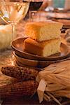 Cornbread on table laid for Thanksgiving (USA)