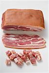 Morceau de bacon, tranches de bacon et lardons