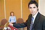 Portrait of a businessman giving a speech