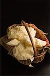 High angle view of Papadoms in a basket