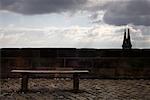 Bench and Church Steeples, Nuremberg Castle, Bavaria, Germany