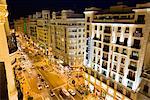 Overview of The Gran Via, Madrid, Spain