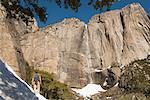 Hiker by Yosemite Falls, Yosemite National Park, California, USA