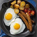 Oeufs, pommes de terre et saucisse