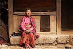 Woman Sitting on Ledge, Kathmandu, Nepal
