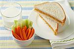 Soy Butter Sandwich, Glass of Milk, and Vegetables