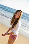 Portrait de femme sur la plage, Newport Beach, Californie, USA