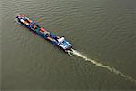 Containership on River, Rhine River, Dusseldorf, Germany