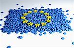 Multiple pills forming the flag of the EU.