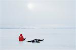 Man and Woman on the Ross Ice Shelf, Ross Sea, Ross Island, McMurdo Sound, Ross Dependency, Antarctica