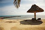 Chaises de plage sous le parasol sur la plage, Belize