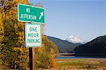 Parking and Landmark Sign Mt Jefferson Oregon, USA