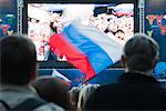 Russische Flagge winkt Fussball Spiel, EM 2008, Salzburg, Österreich