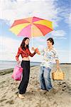 Couple preparing to picnic at the beach