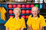 A senior bowling couple