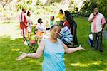 Woman enjoying a family picnic