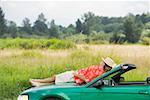 Man resting on a car