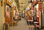 Long hallway with many storefronts in Hong Kong