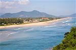 View of Vietnamese town with mountains and sea